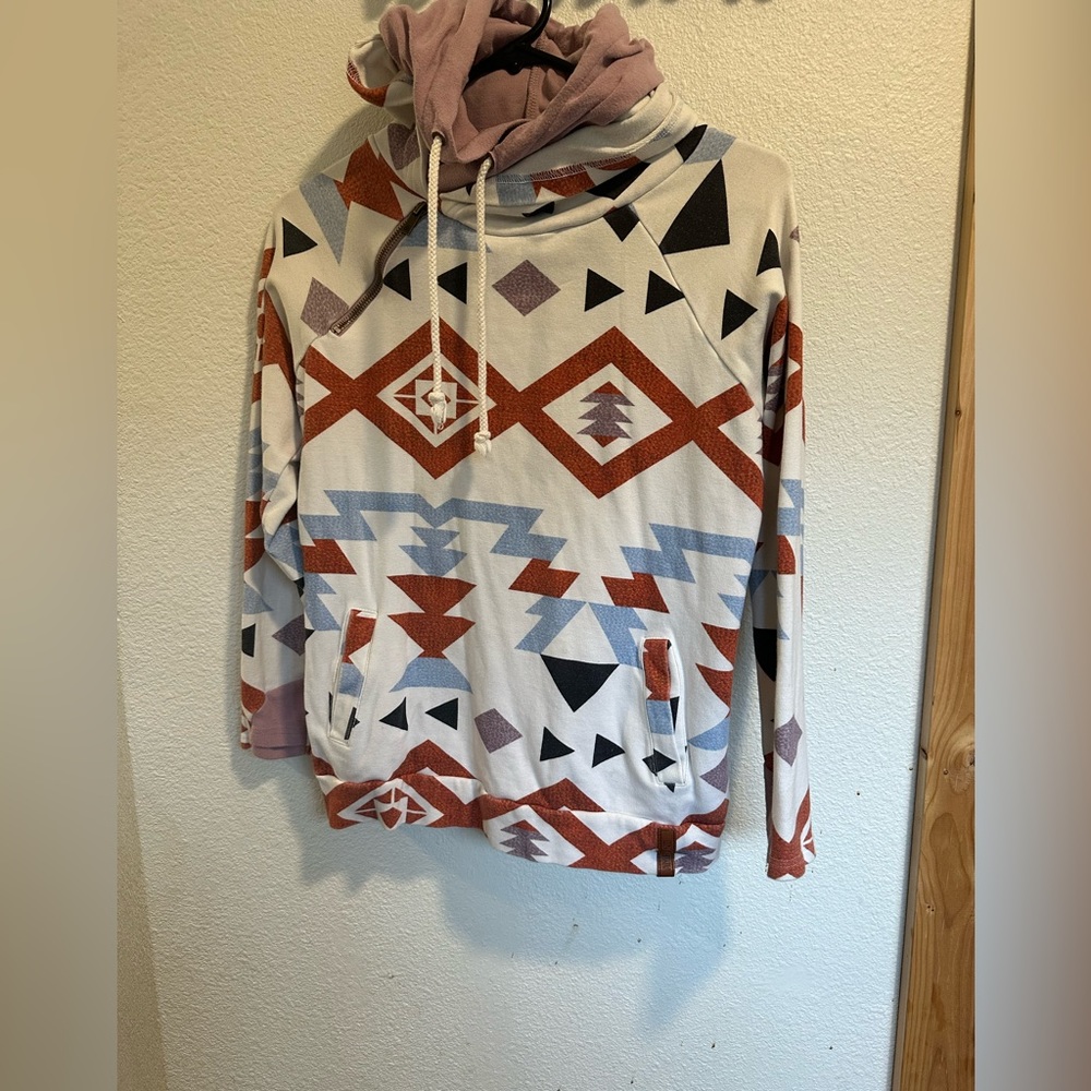 Womens Ampersand Aztec double hood sweatshirt, size small